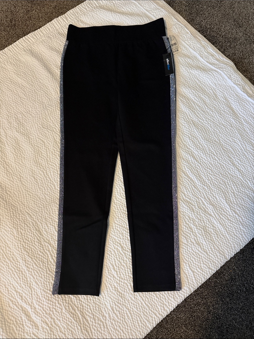Alice Blue Black Kids Leggings with Silver Sparkle Side Trim